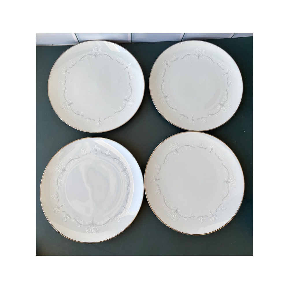 Noritake Whitebrook 6441 Salad Plates Set of 4 White Floral 8.25 inch Japan
